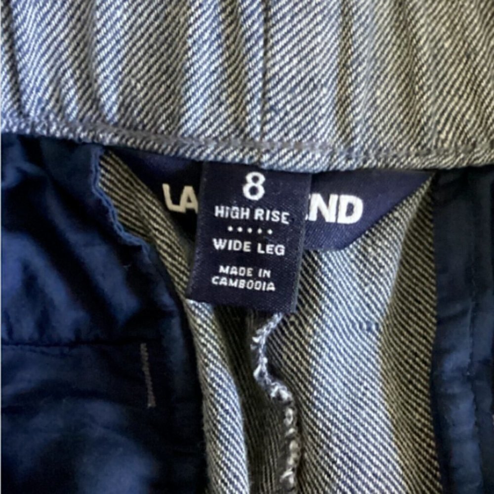 Lands' End High-Rise Wide Leg Linen Blend Casual Pants Sz 8 Blue 46H - Picture 5 of 6